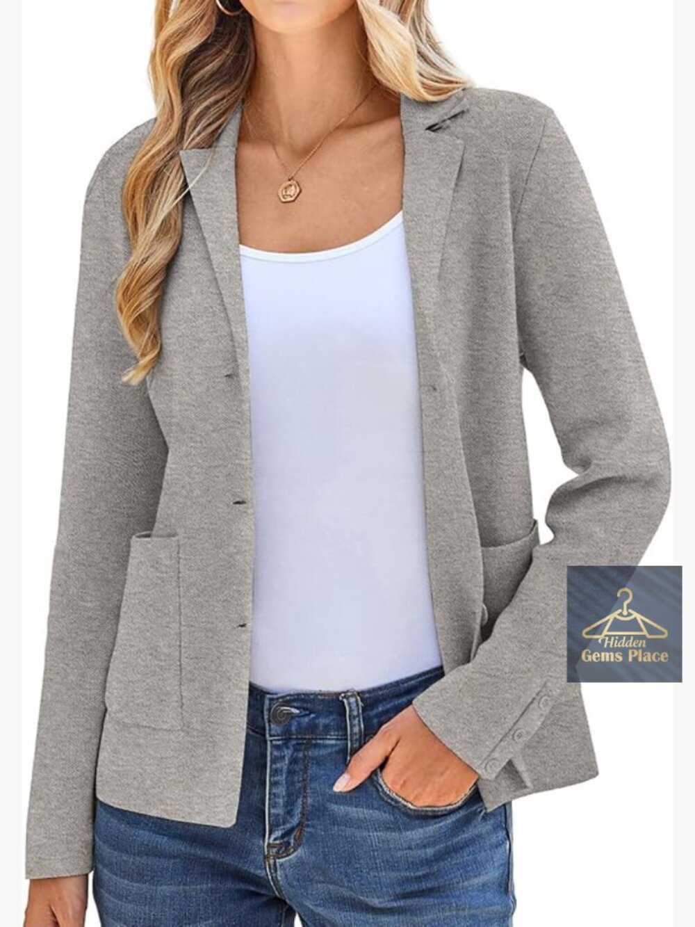 Long Sleeve Casual Blazer with Pockets Work Office Business Jacket